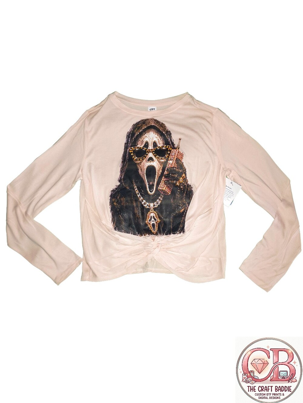 JoyLab NWT Ghostface Baddie Graphic Twist Front Long Sleeve Top L - Picture 4 of 8